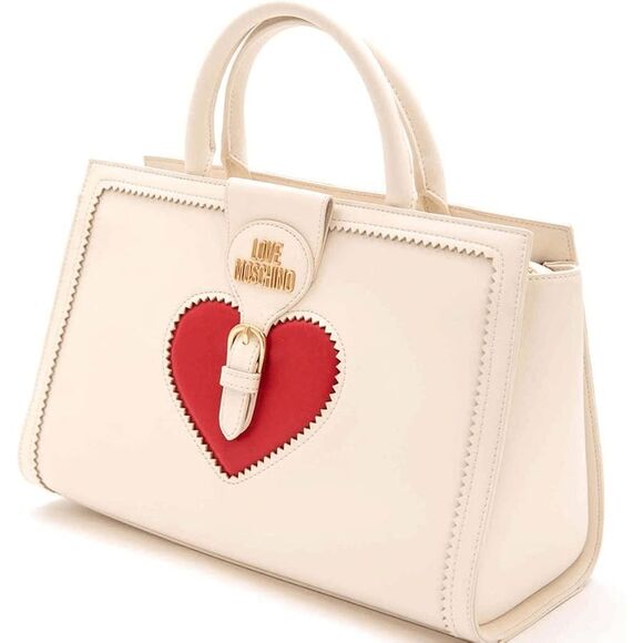 NWT LOVE MOSCHINO Red Heart Beige Satchel Shoulder Handbag MSRP $455 - Picture 6 of 15